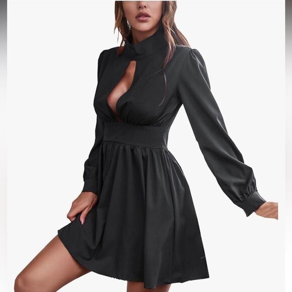 Women's Long Sleeve High Neck Open Bust Dress Size XL - Picture 1 of 8